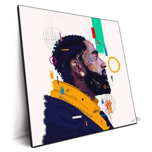 rapper nipsey hussle art on a pop white background
