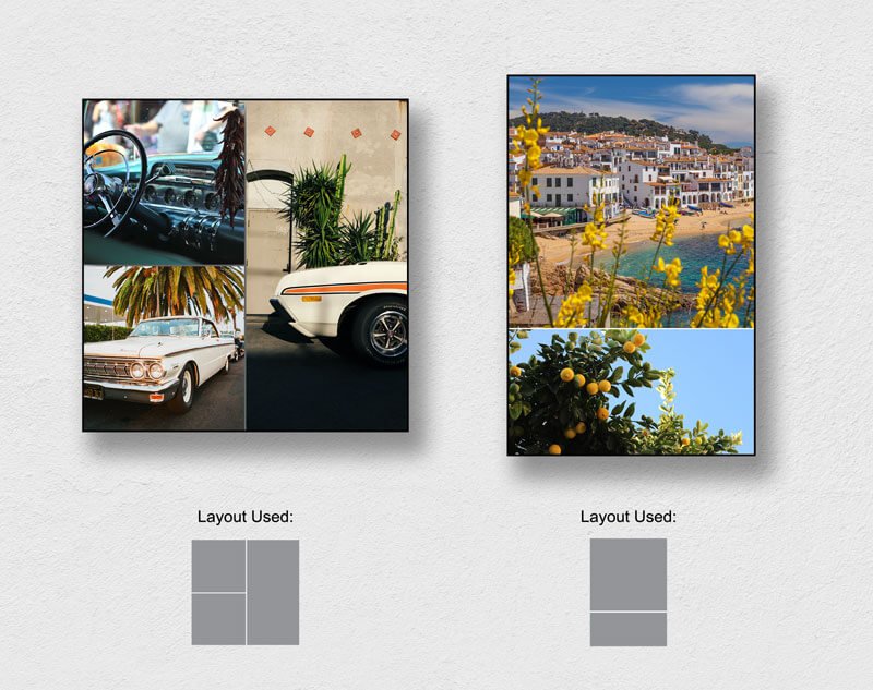 Examples of custom collage maker layouts and inspiration for what photos might look like when printed in different layouts.