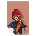 Stylized, abstract illustration of Tyrone Biggums, a character portrayed by Dave Chappelle, wearing a red beanie and a dark jacket.
