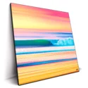 An abstract artwork of a surfer riding a wave, with vibrant colors and dynamic lines capturing the energy of the ocean.