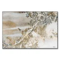 White and gold topographic abstract painting with intricate lines and soft textures.