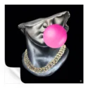 Statue of David with a pink bubblegum bubble and gold chain, pop art style.
