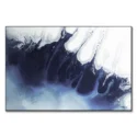 Abstract blue and white fluid art print with deep navy swirls and icy white accents, resembling ocean waves or a glacier.