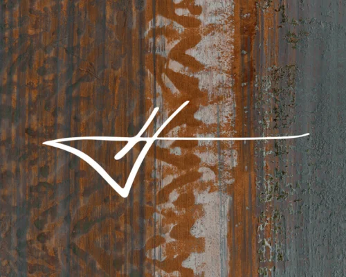 Orange and gray fall abstract art with Jared Hankins signature in white