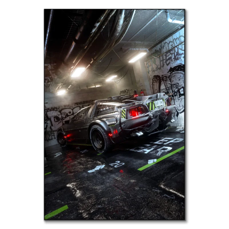 Cyber DeLorean Vibrant Wall Art by Skie