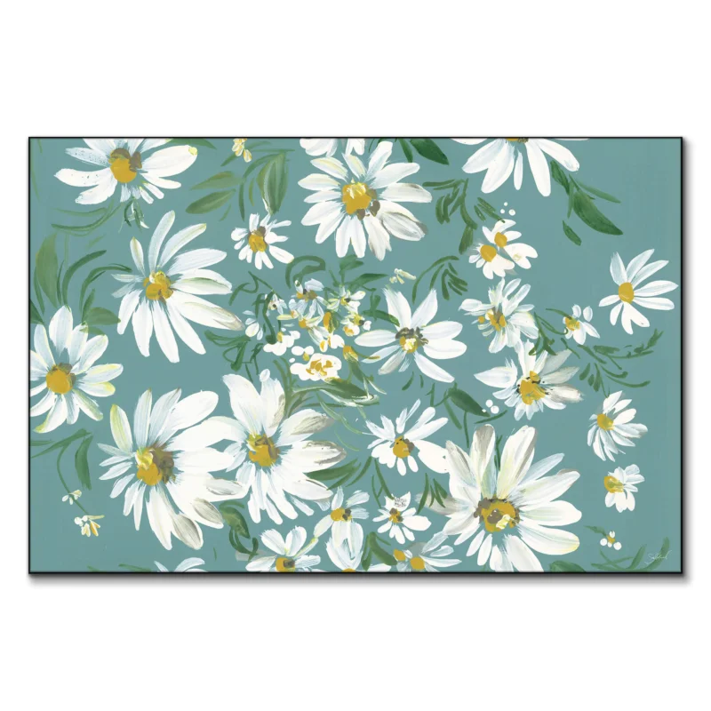 White daisies on a teal background, highlighting the simplicity and beauty of the flowers.