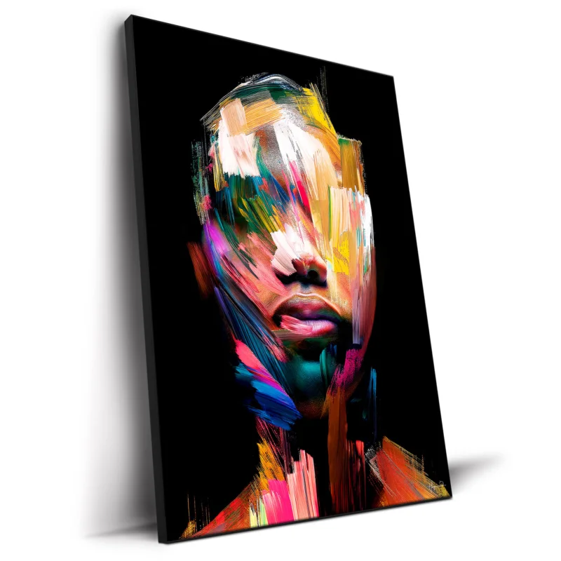 Abstract portrait of a person with bold brushstrokes in red, blue, and green creating a dynamic, emotional expression.