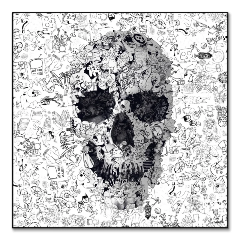 Doodle Skull Black and White Wall Art by Ali Gulec
